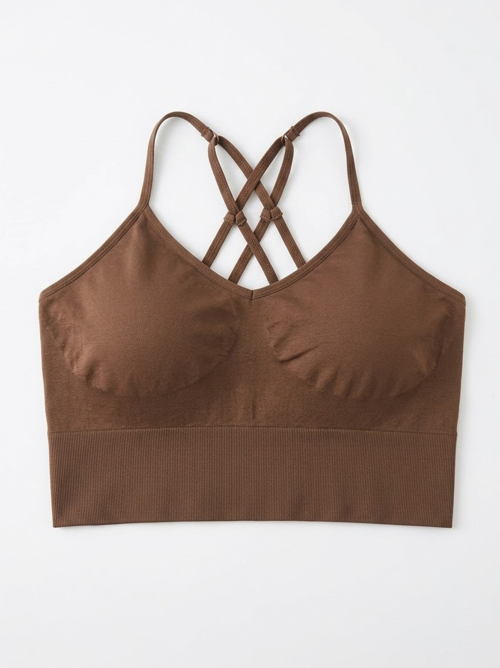 PrettyLittleThing Brown Seamless Crisscross Bralette